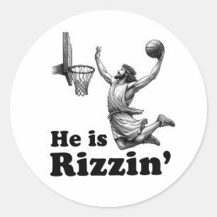 Funny Jesus Basketball - He is Rizzin' Classic Round Sticker
