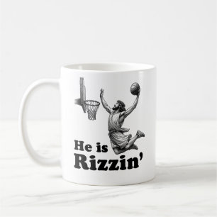 Funny Jesus Basketball - He is Rizzin' Coffee Mug