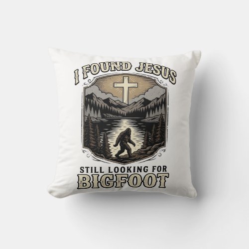 Funny Jesus Bigfoot Vintage Christian Shirt Throw Pillow