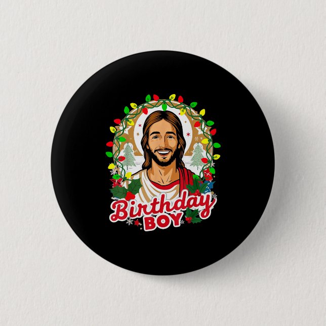 Funny Jesus Birthday Boy Christmas Xmas Holiday Ug Button (Front)
