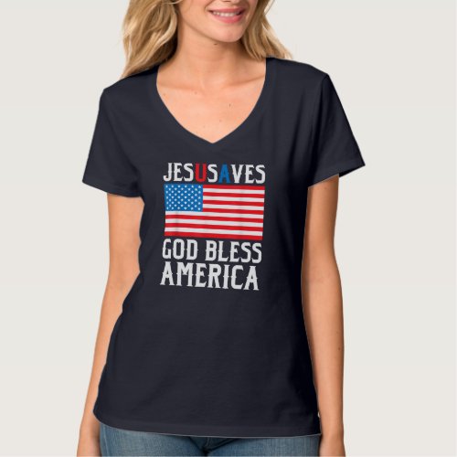 Funny Jesus Christ Design Jesus Saves USA God Bles T_Shirt