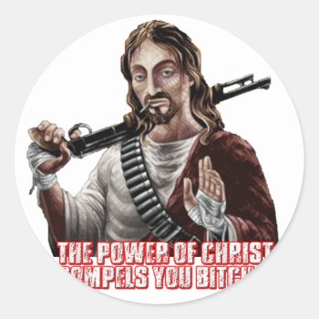Funny Jesus Classic Round Sticker by customvendetta at Zazzle