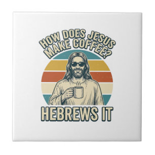Funny Jesus Coffee Vintage Engraving Shirt Design_ Ceramic Tile
