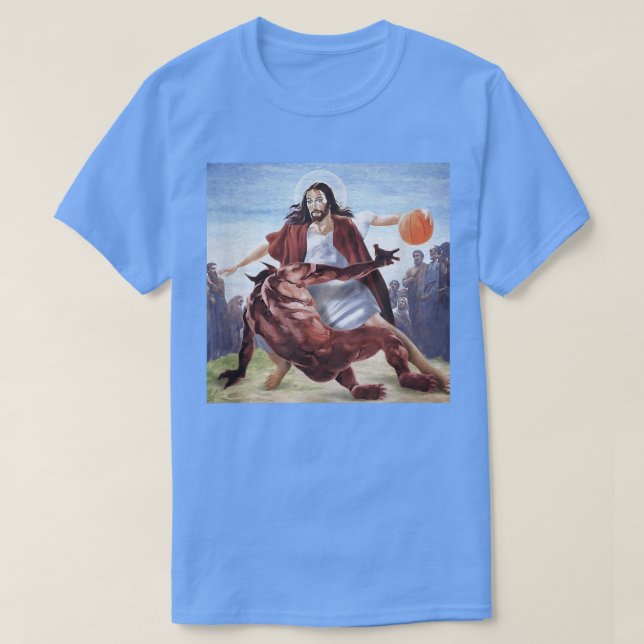 Funny Jesus Crossing Up The Devil Christian men wo T-Shirt (Design Front)