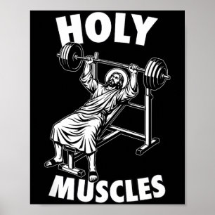 Funny jesus holy muscles bench press gym fitness poster