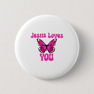 Funny Jesus Loves You Christian Butterfly Men And Button