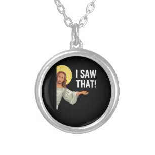 Funny Jesus Meme I Saw That Christian Quote God Is Silver Plated Necklace