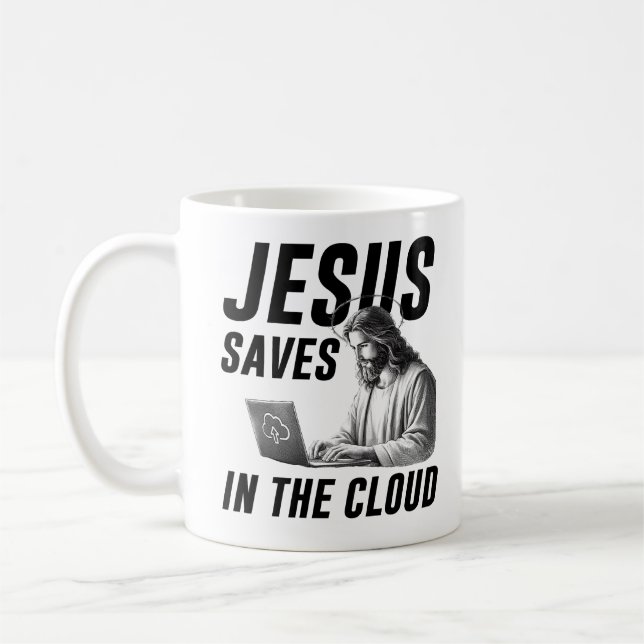 Funny Jesus Meme Jesus Saves in the Cloud Coffee Mug (Left)