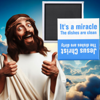 Funny Jesus Miracle Clean Dirty Dishwasher Magnet by AardvarkApparel at Zazzle