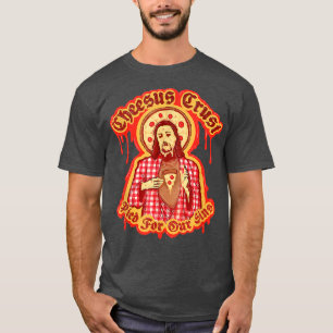 Funny Jesus Pizza Pun Cheesus Crust Graphic Art Pi T-Shirt