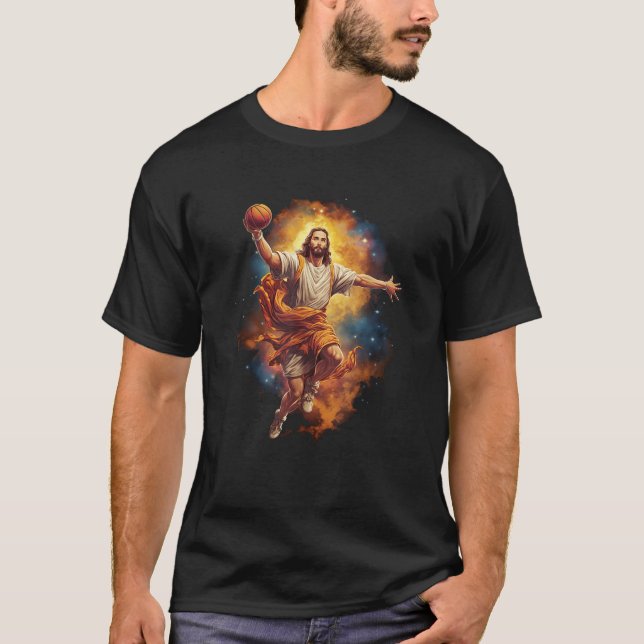 Funny Jesus Playing Basketball T Shirt (Front)