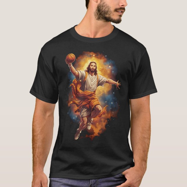 Funny Jesus Playing Basketball T-Shirt (Front)