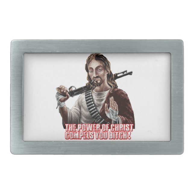 Funny jesus rectangular belt buckle (Front)