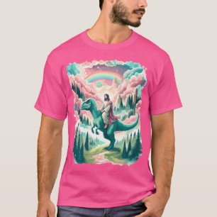 Funny Jesus Riding T-Rex Dinosaur Meme Parody For T-Shirt