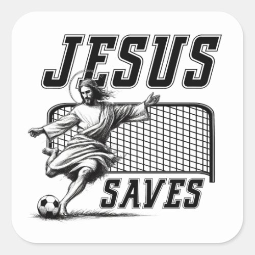 Funny Jesus Saves and Scores Soccer Goals Square Sticker
