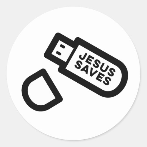 Funny Jesus Saves on USB drives Classic Round Sticker