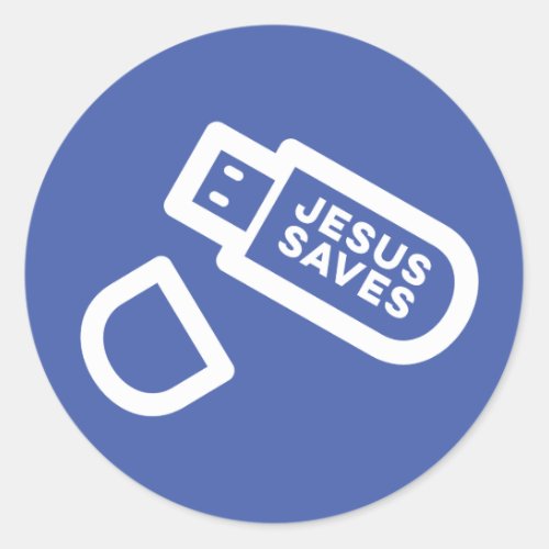 Funny Jesus Saves on USB drives Classic Round Sticker
