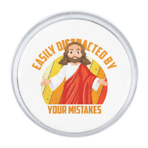 Funny Jesus Silver Finish Lapel Pin