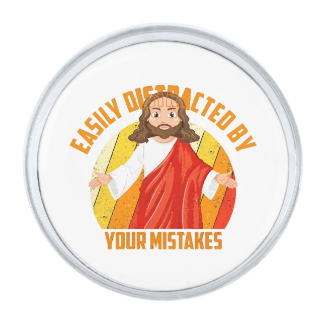 Funny Jesus Silver Finish Lapel Pin (Front)