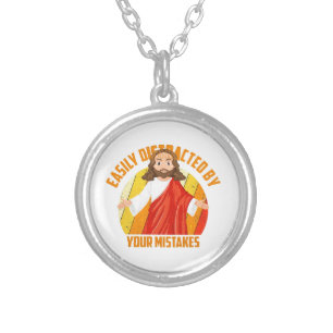 Funny Jesus Silver Plated Necklace