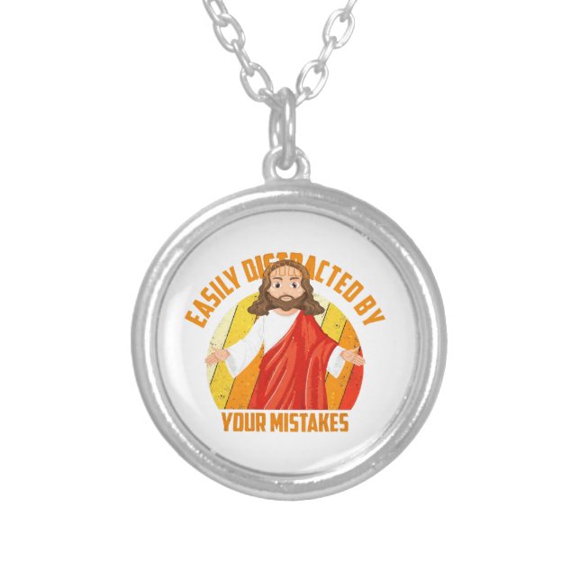Funny Jesus Silver Plated Necklace (Front)