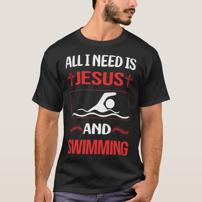 Funny Jesus Swimming Swim Swimmer T-Shirt (Front)