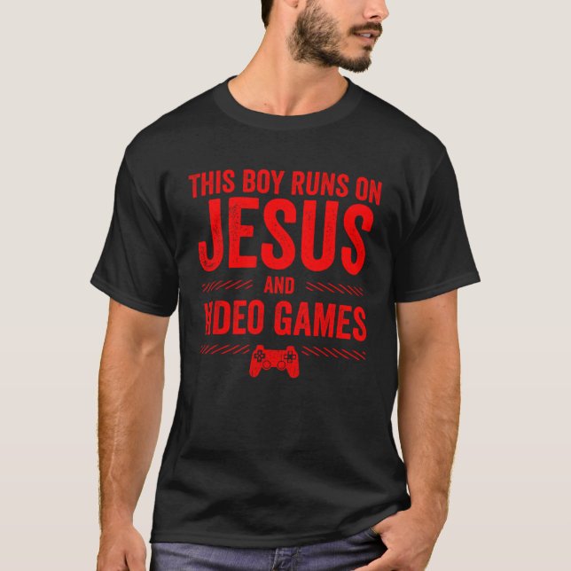 Funny Jesus Video Game Gift For Boys Cool Christia T-Shirt (Front)