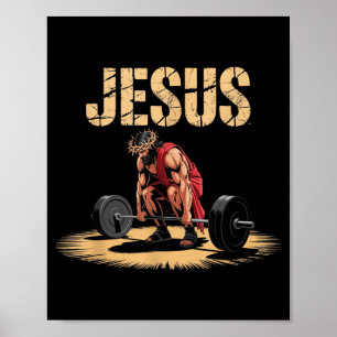 Funny Jesus Weightlifting Christian Gym Humor Poster