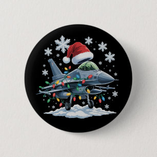 Funny Jet Fighter Military Christmas Holiday Xmas Button