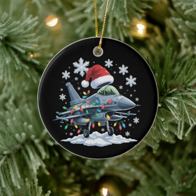 Funny Jet Fighter Military Christmas Holiday Xmas Ceramic Ornament (Tree)