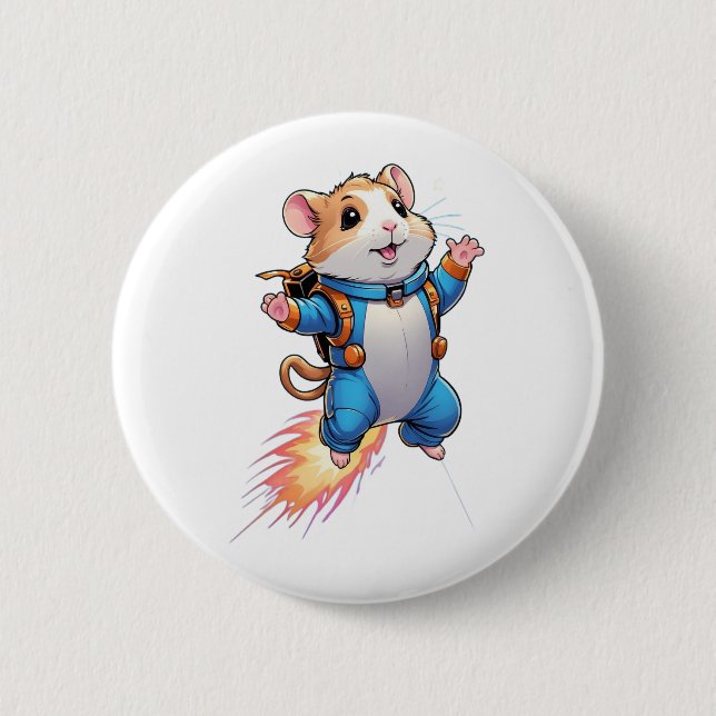 Funny Jetpack Hamster Pin | Cartoon Animal Badge (Front)
