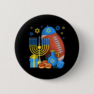 Funny Jewish Football Ball Menorah Happy Hanukkah Button