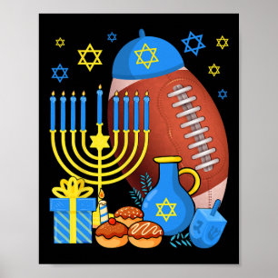 Funny Jewish Football Ball Menorah Happy Hanukkah  Poster