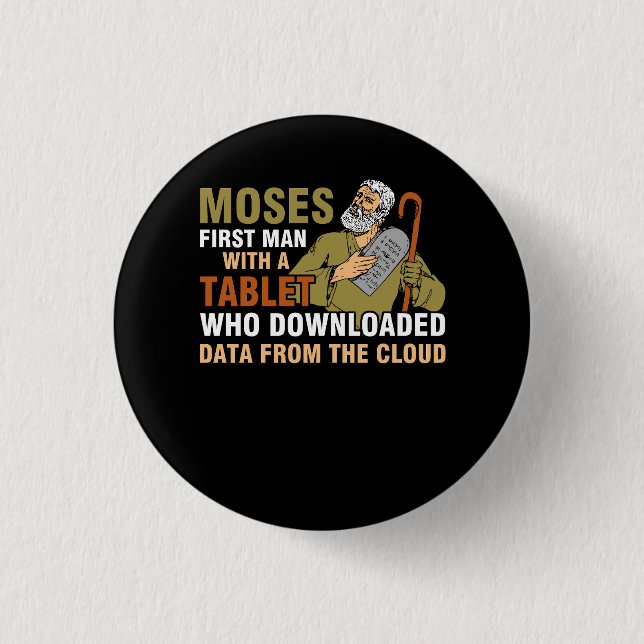 Funny Jewish Passover Moses Tablet Data Cloud Comp Button (Front)