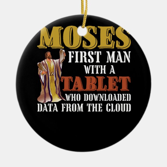 Funny Jewish Passover Moses Tablet Data Cloud Comp Ceramic Ornament (Front)