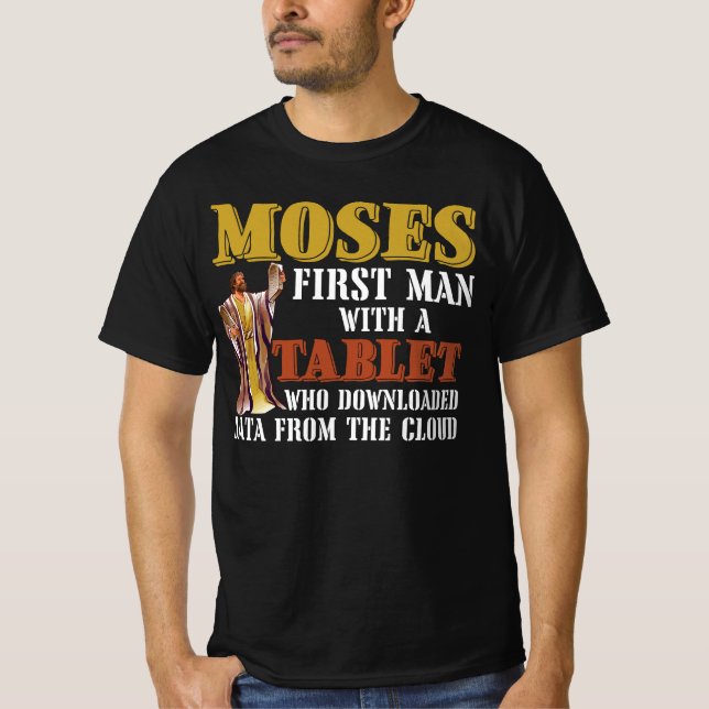 Funny Jewish Passover Moses Tablet Data Cloud Comp T-Shirt (Front)