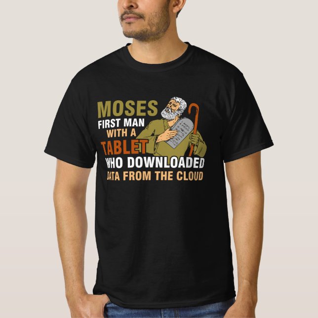 Funny Jewish Passover Moses Tablet Data Cloud Comp T-Shirt (Front)