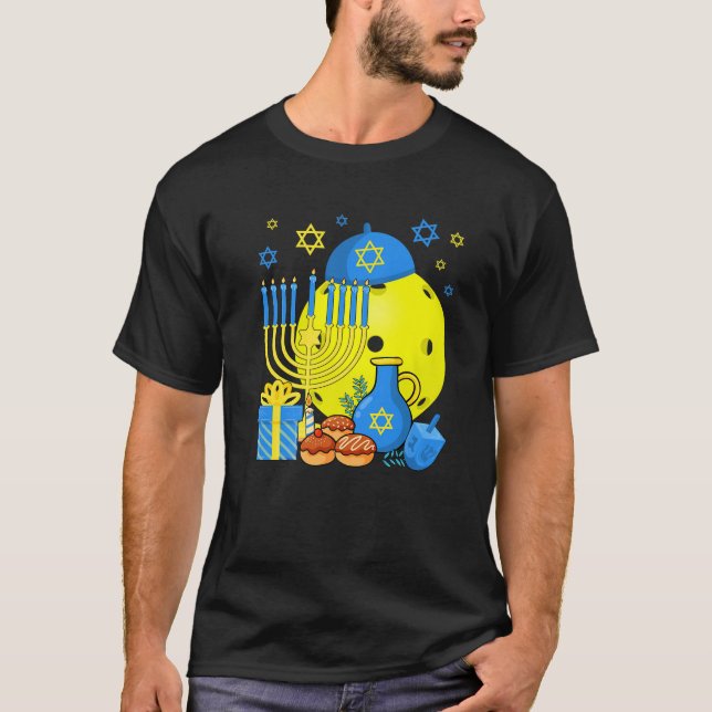 Funny Jewish Pickleball Ball Menorah Happy Hanukka T-Shirt (Front)