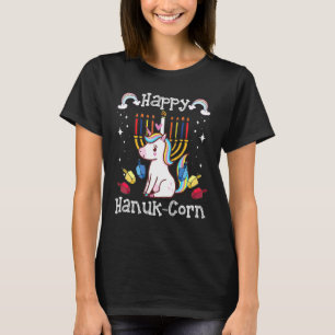 Funny Jewish Unicorn Menorah Hanukkah T-Shirt