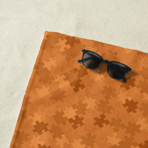 Funny Jigsaw Pieces Pattern Add Name Brown Orange Beach Towel