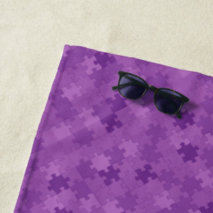 Funny Jigsaw Pieces Pattern Add Name Modern Purple Beach Towel