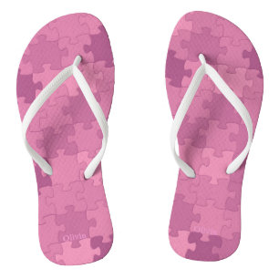 Funny Jigsaw Puzzle Pattern Add Name or Text Pink Flip Flops