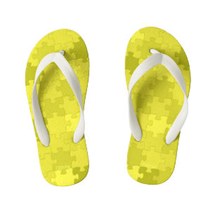 Funny Jigsaw Puzzle Pattern Add Name Yellow Green Kid's Flip Flops