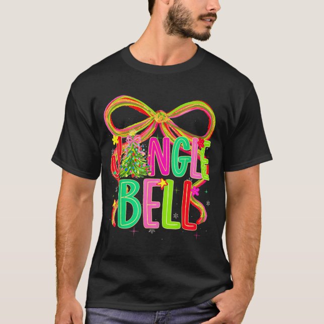 Funny Jingle Bells Coquette Bow Merry Christmas Gi T-Shirt (Front)