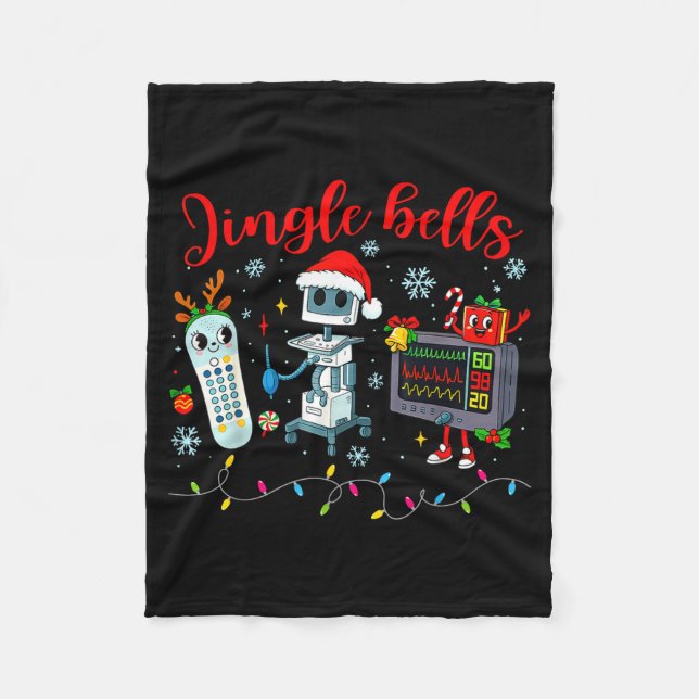 Funny Jingle Bells Telemetry Nurse Christmas Tech  Fleece Blanket (Front)