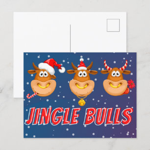 Funny Jingle Bulls Christmas Postcard