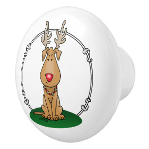 Funny Jingle This Red Nose Reindeer Dog Cute Ceramic Knob