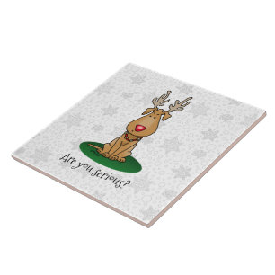 Funny Jingle This Red Nose Reindeer Dog Cute Ceramic Tile
