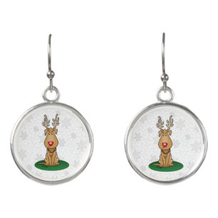 Funny Jingle This Red Nose Reindeer Dog Cute Earrings
