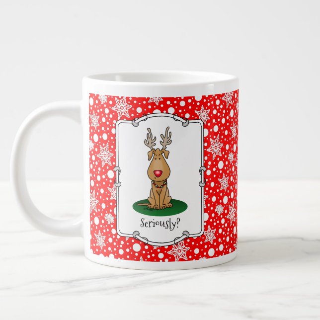 Funny Jingle This Red Nose Reindeer Dog Cute Giant Coffee Mug (Left)